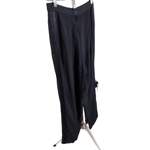 Vintage 90s Aziz Collection Black Pleated Tuxedo Satin Trim Pants Sz 6 - Picture 3 of 11